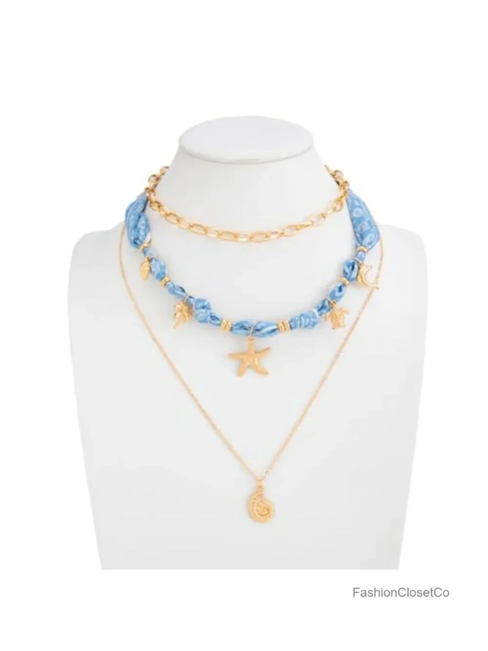 Layered Starfish Scarf Choker Necklace Boho Beach Charm Jewelry
